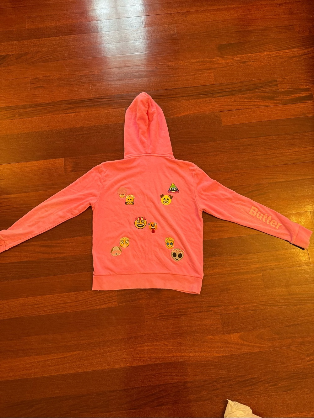 Kids Coral Pink Emoji Hoodie with Butter Sleeve Accent